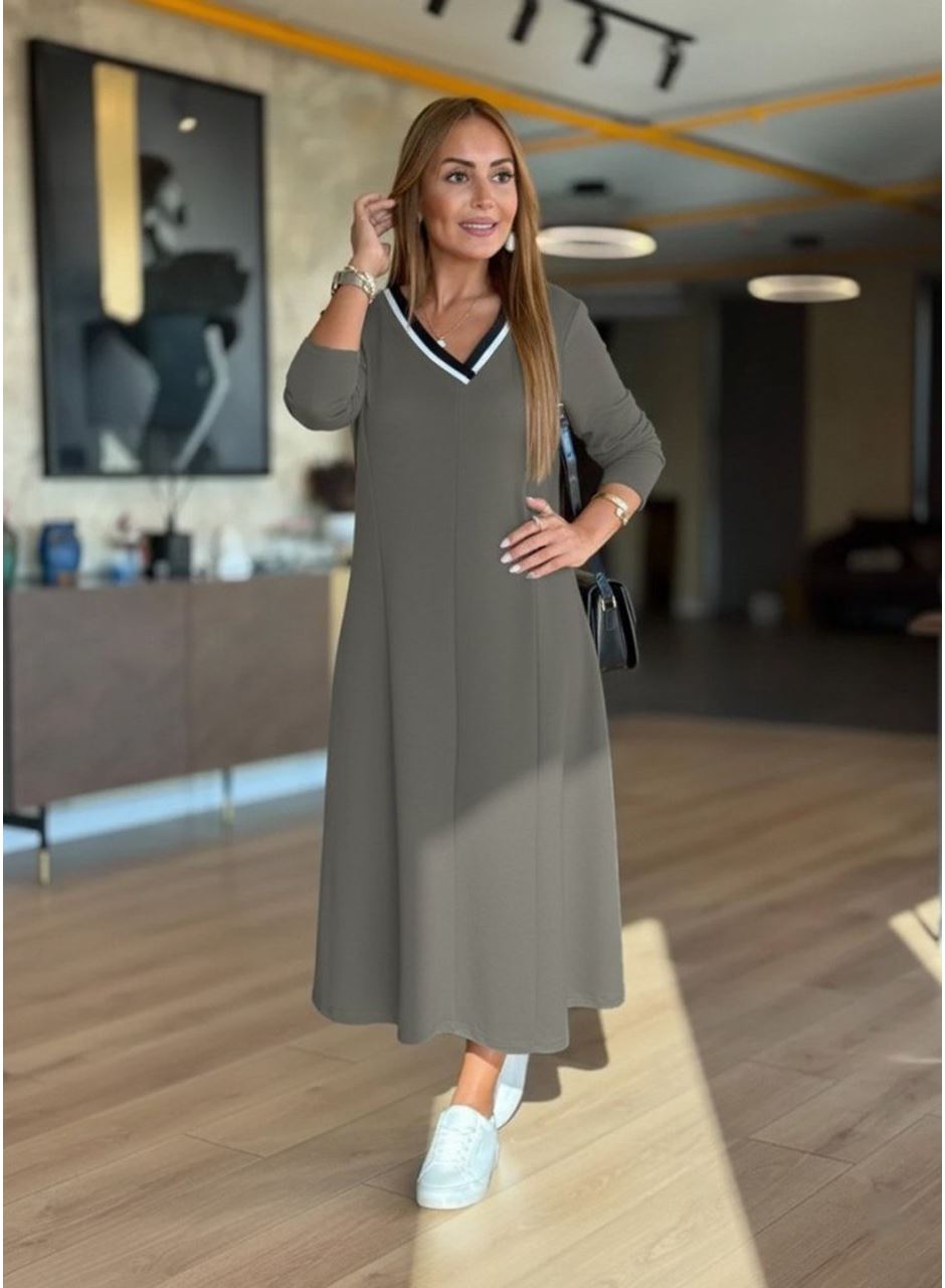 Kadın Uzun Kollu V Yakalı Midi çağla Yeşili Modal Elbise