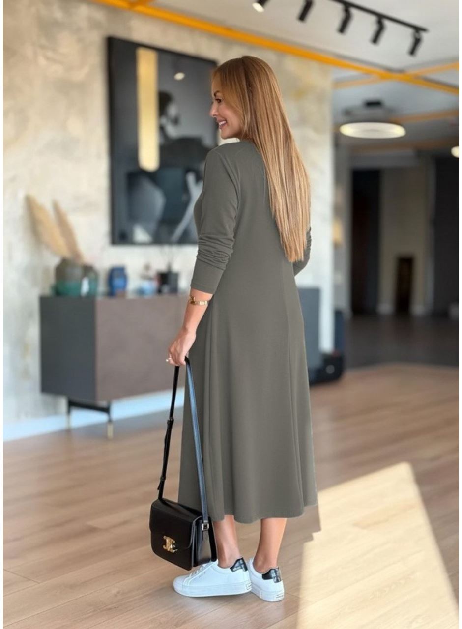 Kadın Uzun Kollu V Yakalı Midi çağla Yeşili Modal Elbise