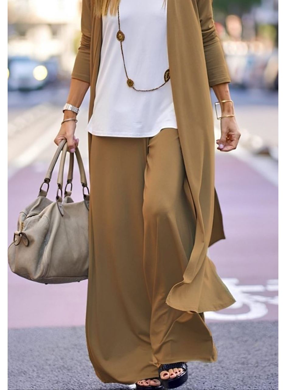 Kadın Uzun Kollu önü Açık Viskon Ceket Ve Pantolon Ikili Takım