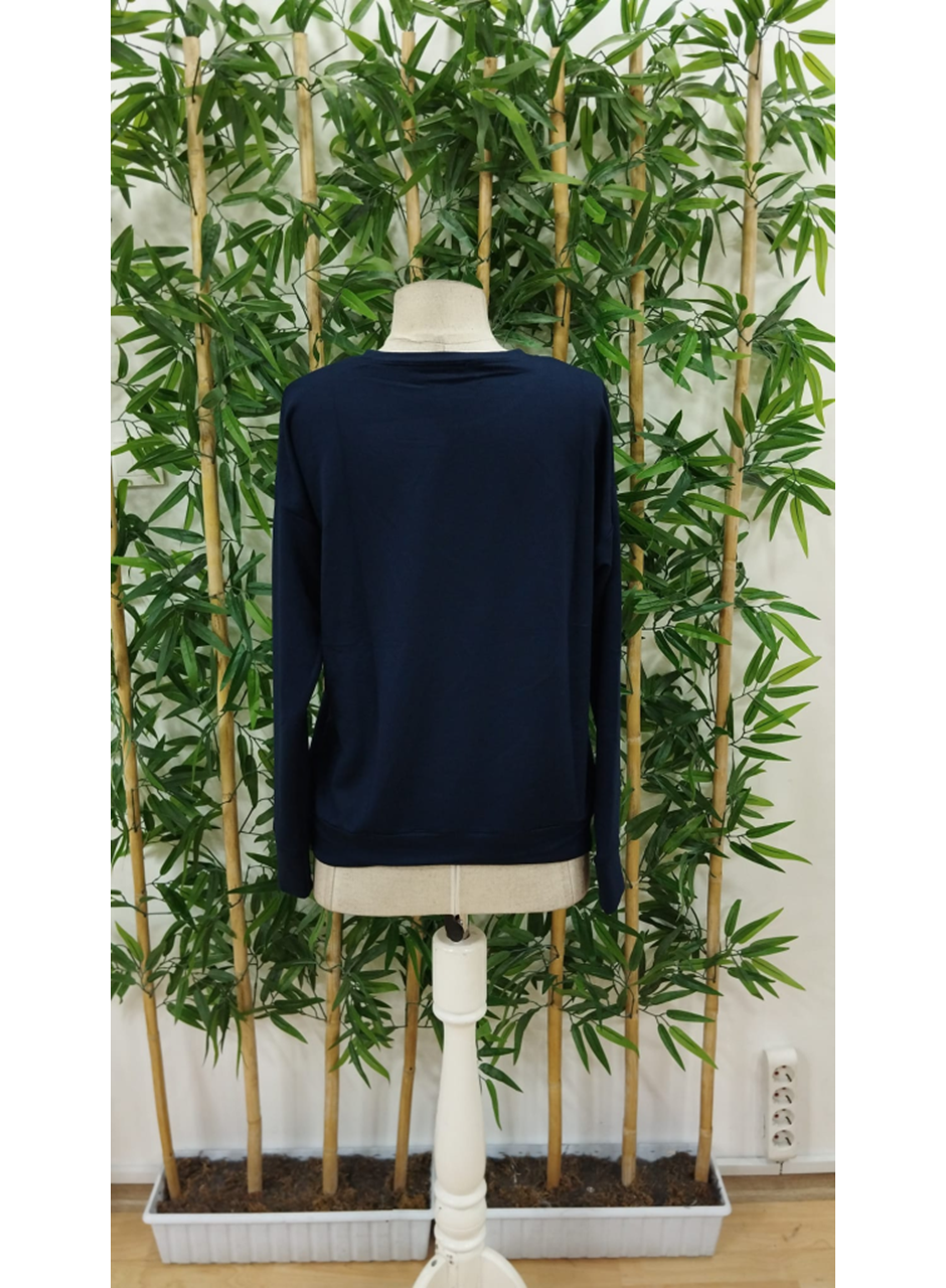 Kadın Uzun Kollu Bisiklet Yaka Desenli Viskon Iki Iplik Bluz