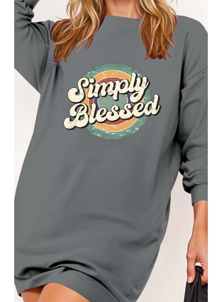 Kadın Uzun Kollu Bisiklet Yaka Yazılı Viskon Iki Iplik Elbise