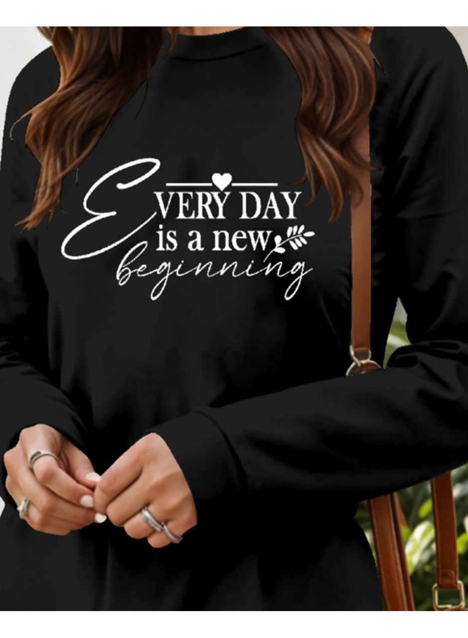 Kadın Uzun Kollu Bisiklet Yaka Kısa Viskon Iki Iplik Elbise