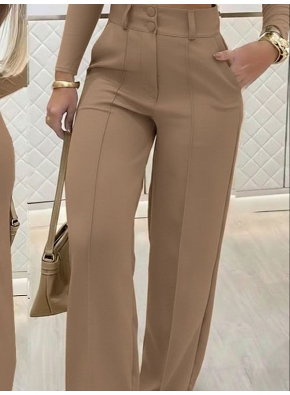 Kadın Uzun Kollu Göğüs Dekolteli Ithal Krep Bluz Ve Pantolon Ikili Takım