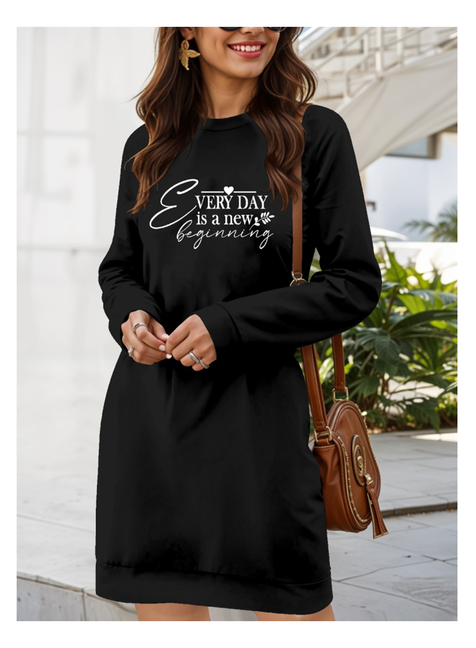 Kadın Uzun Kollu Bisiklet Yaka Kısa Viskon Iki Iplik Elbise