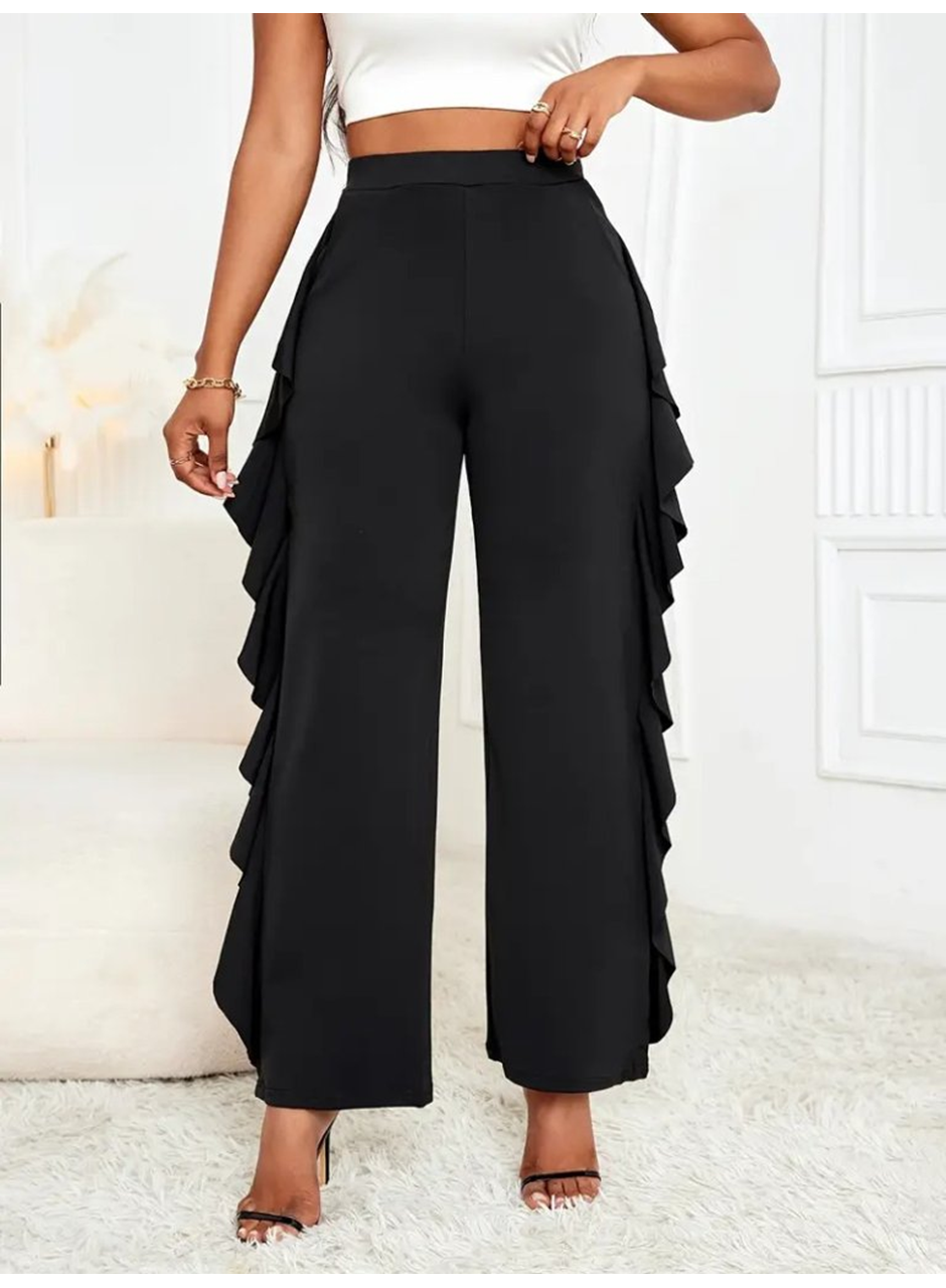 Kadın Yüksek Bel Yanları Volanlı Cepli Sandy Pantolon