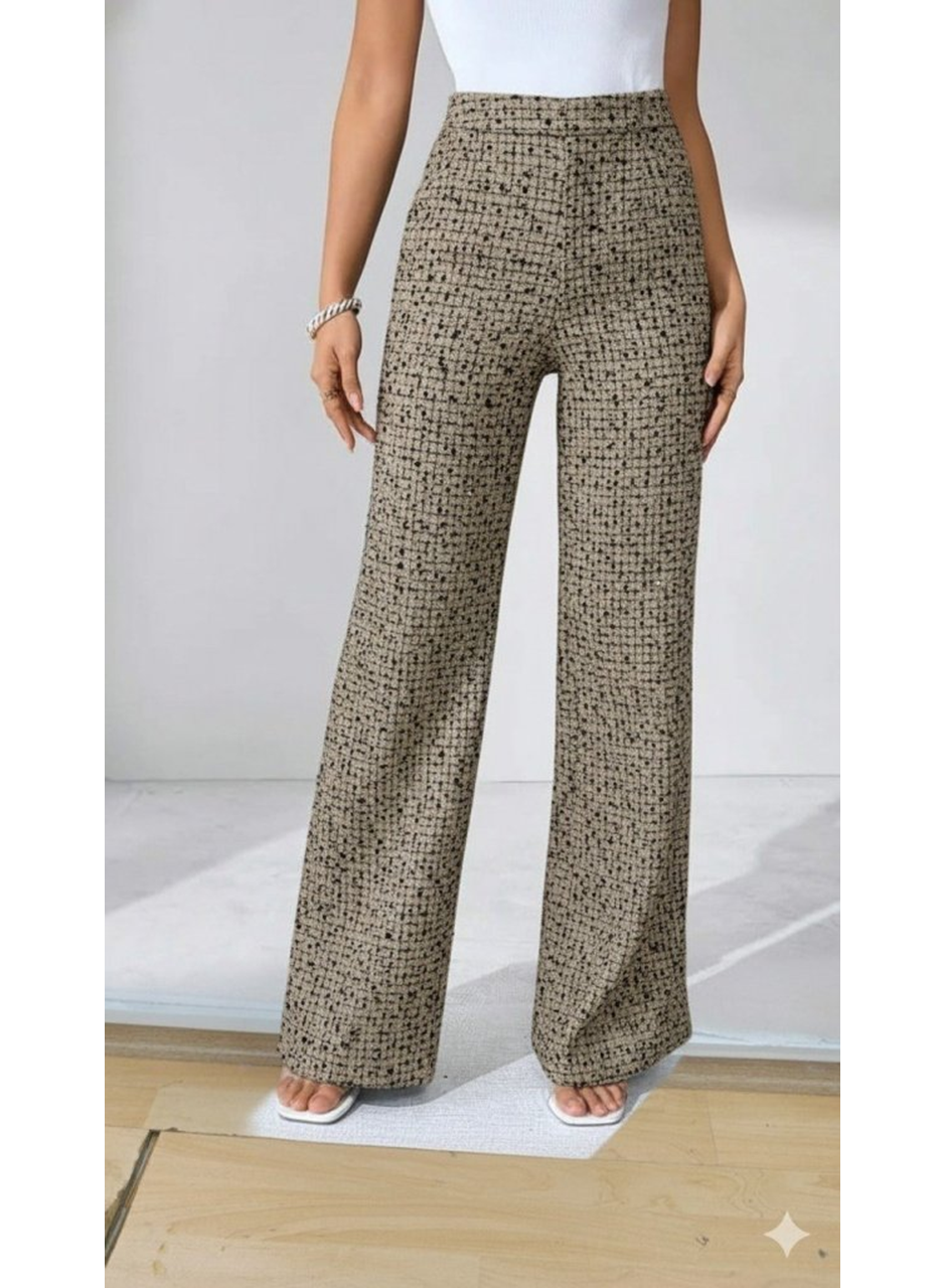 Kadın Yüksek Bel Paçaya Doğru Geniş Dokuma Pantolon