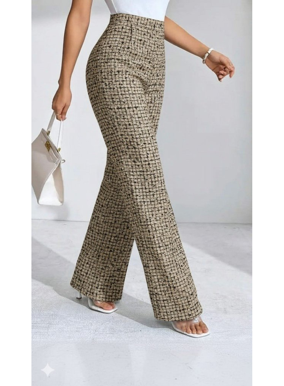 Kadın Yüksek Bel Paçaya Doğru Geniş Dokuma Pantolon