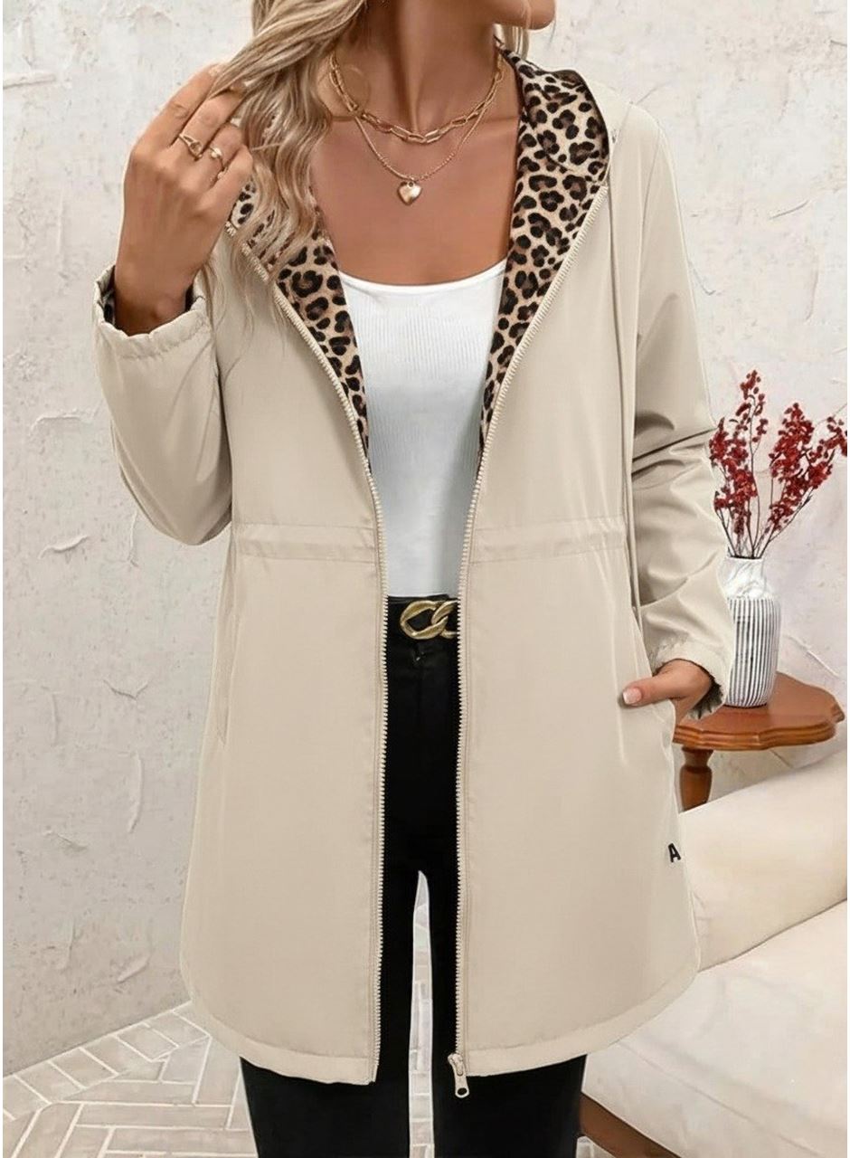 Kadın Uzun Kollu Kapşonlu çift Taraflı Cepli Bağcıklı Fermuarlı Viskon Iki Iplik Ceket