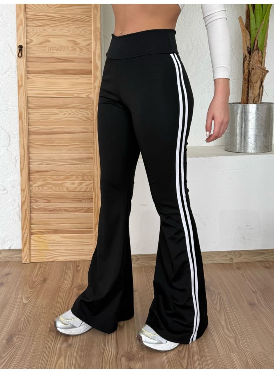 Kadın Yüksek Bel şerit Detaylı Ispanyol Paçalı Dalgıç Pantolon