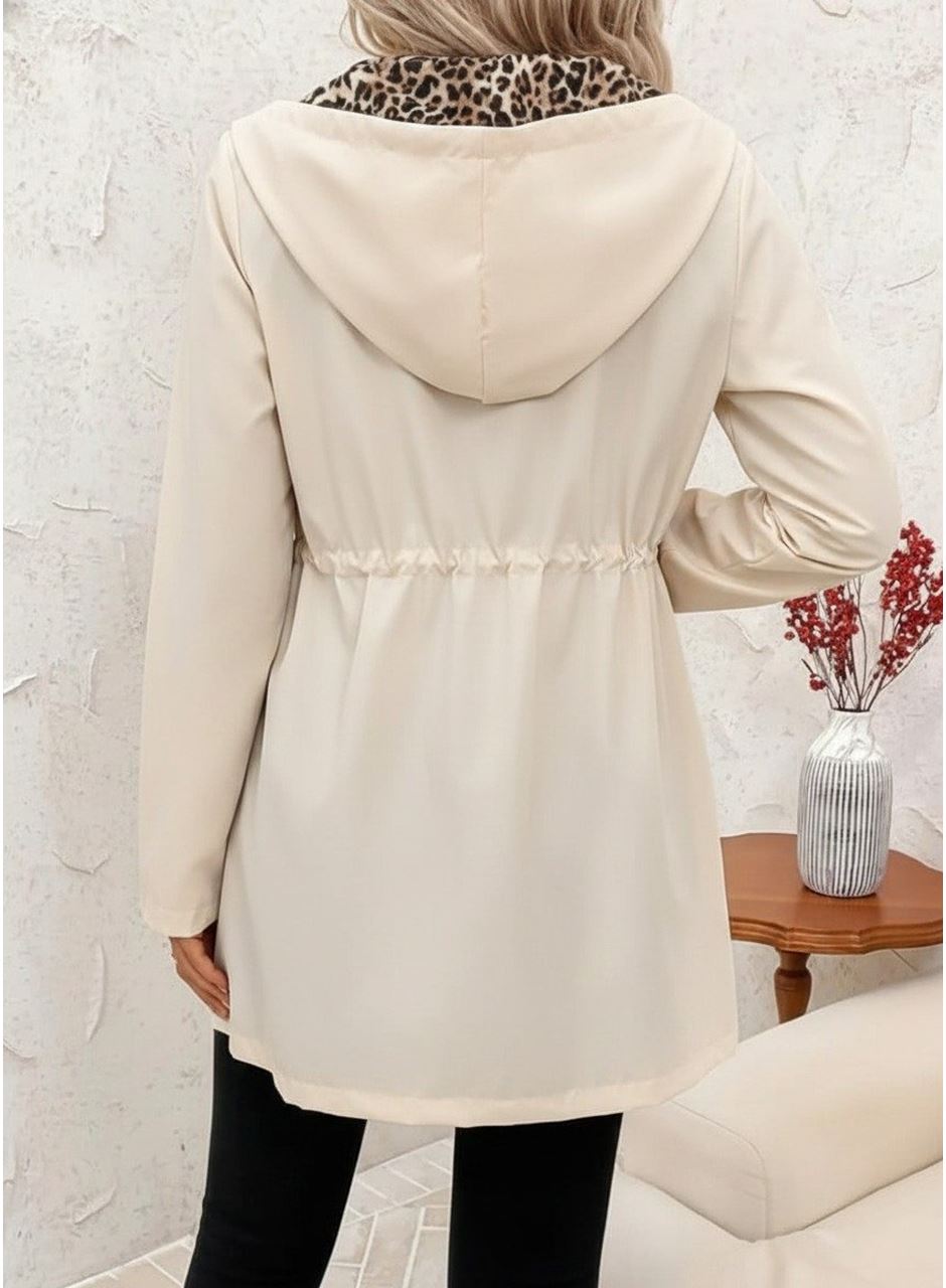 Kadın Uzun Kollu Kapşonlu çift Taraflı Cepli Bağcıklı Fermuarlı Viskon Iki Iplik Ceket