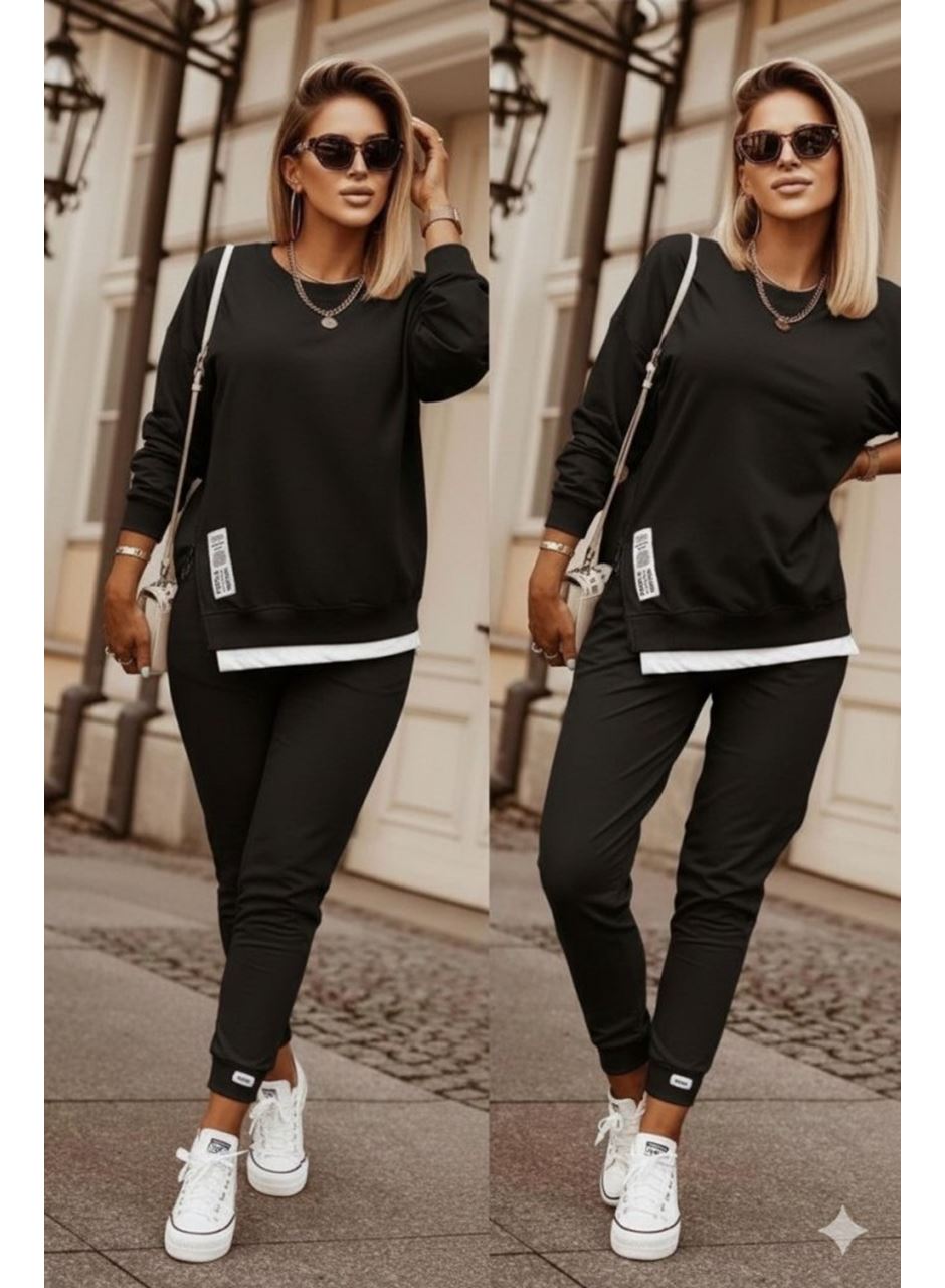 Kadın Uzun Kollu Bisiklet Yaka Yandan Fermuarlı Viskon Iki Iplik Bluz Ve Pantolon Ikili Takım