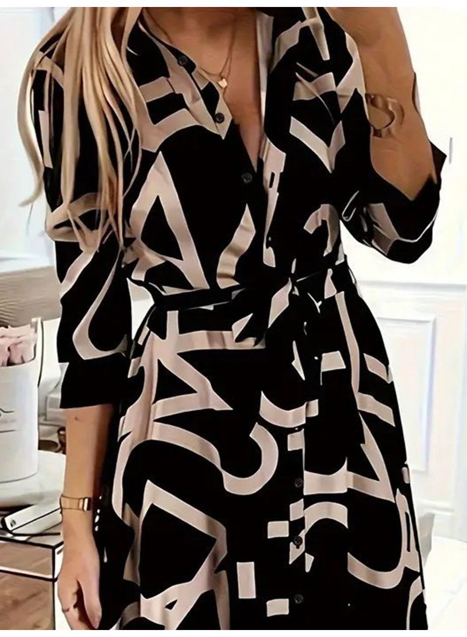 Kadın Uzun Kollu Yakalı önden Düğmeli Uzun Süprem Elbise