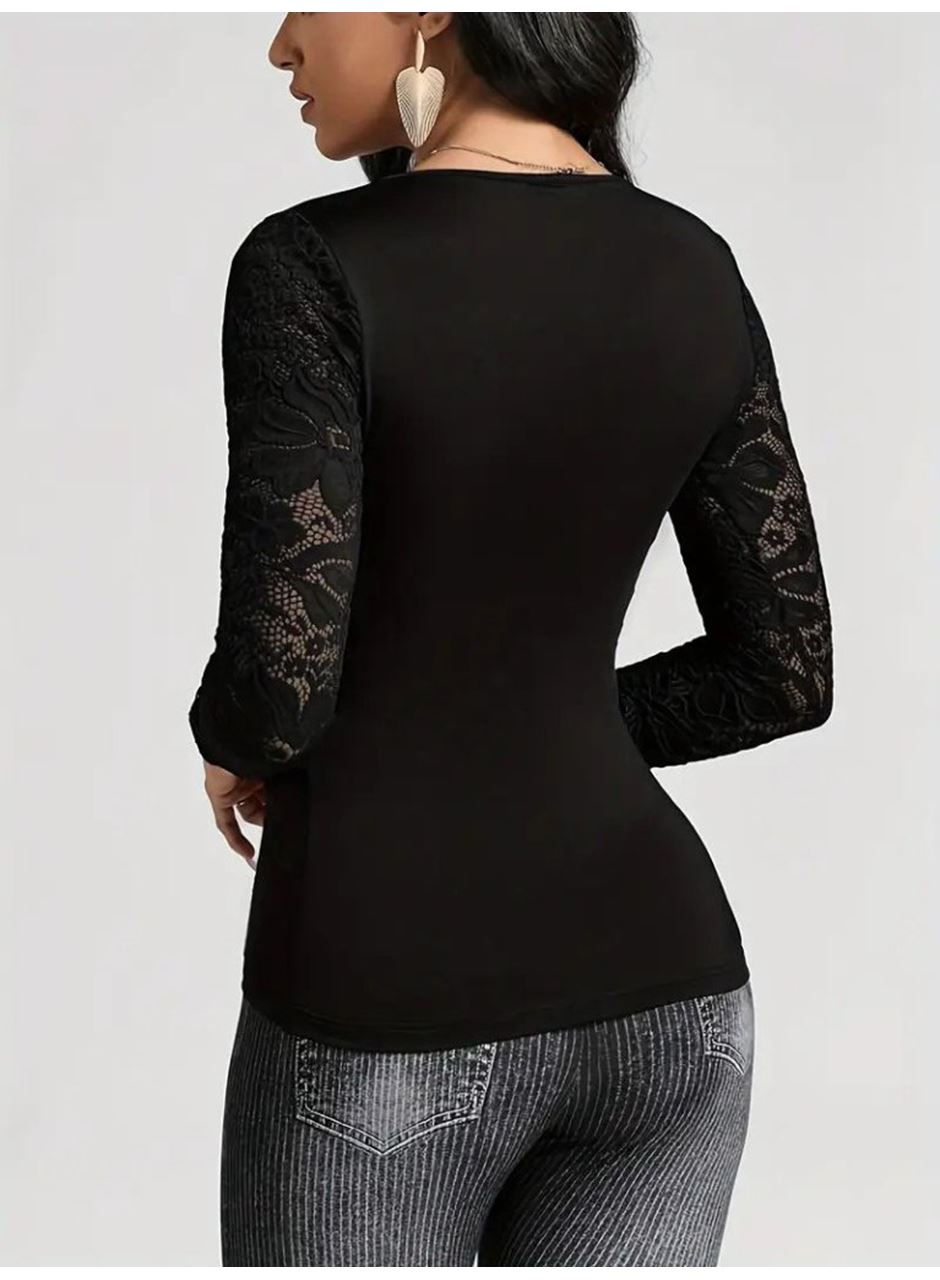 Kadın Uzun Kollu Dantelli Kruvaze Yakalı Yandan Büzgülü Viskon Bluz