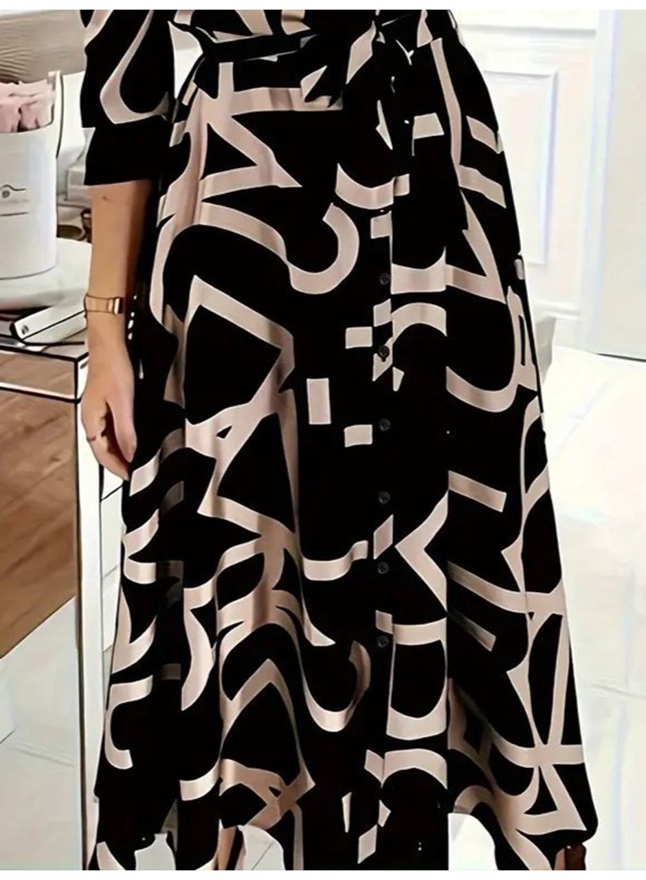 Kadın Uzun Kollu Yakalı önden Düğmeli Uzun Süprem Elbise