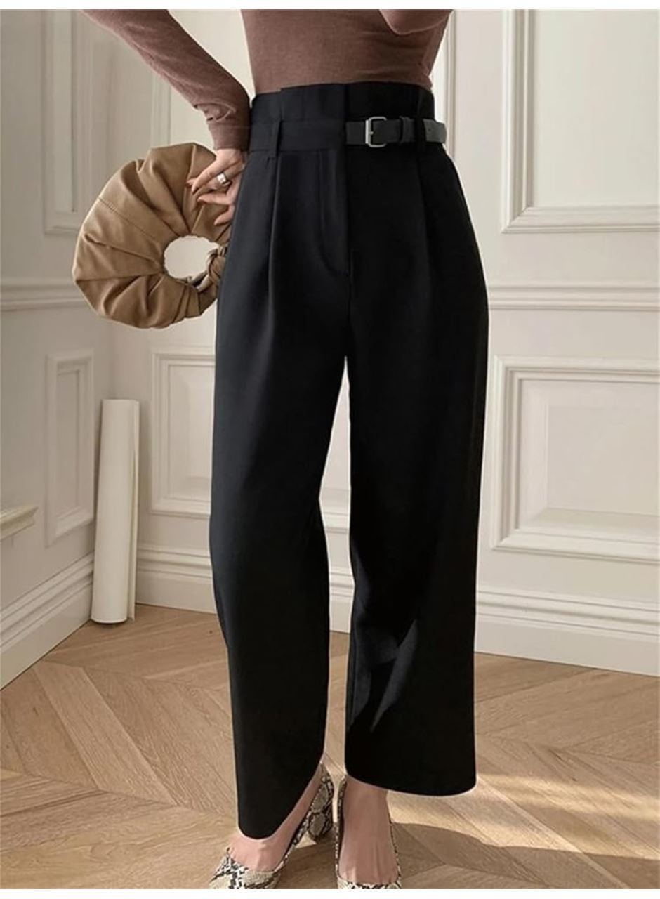 Kadın Yan Deri Kemerli şık Havuç Pantolun