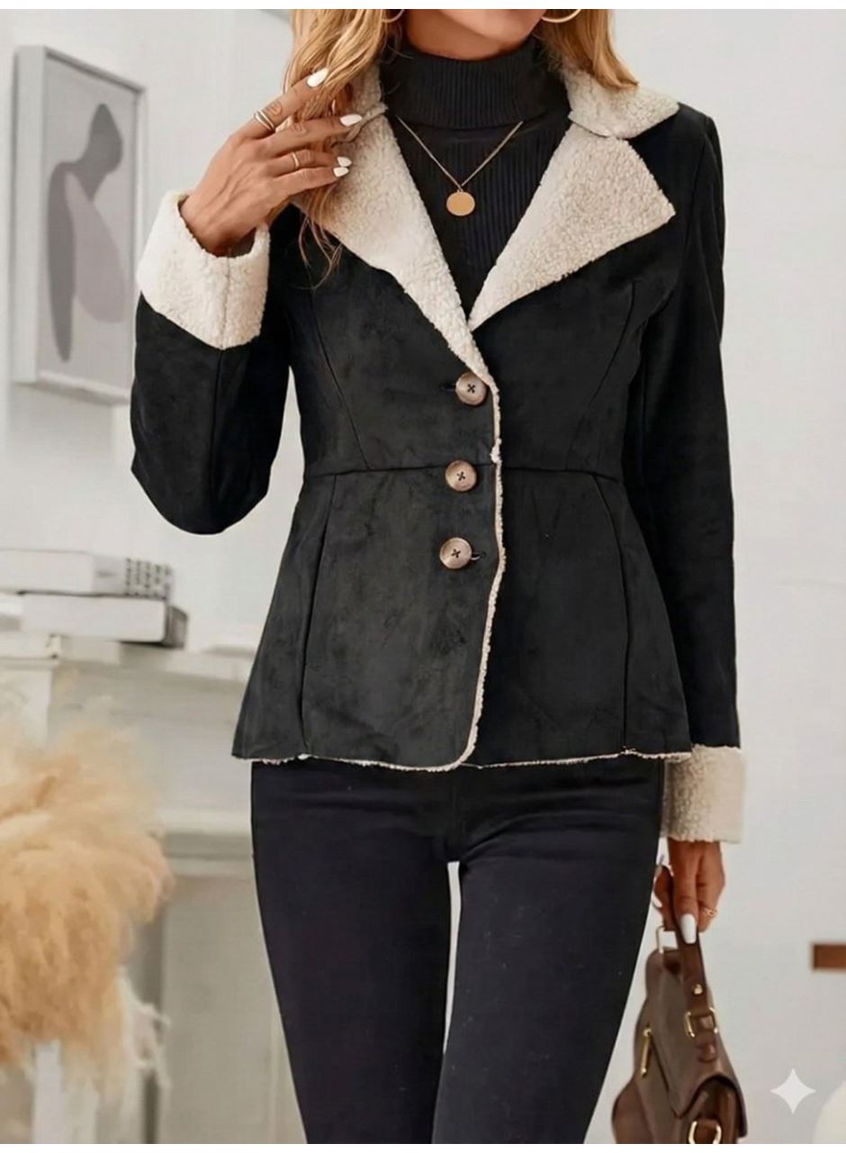 Kadın Uzun Kollu önden Düğmeli Cep Detaylı Kısa Süet Ceket