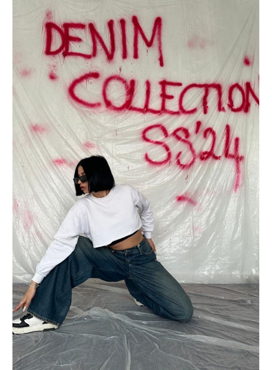 Lacivert Geniş Paça Jeans Pantolon