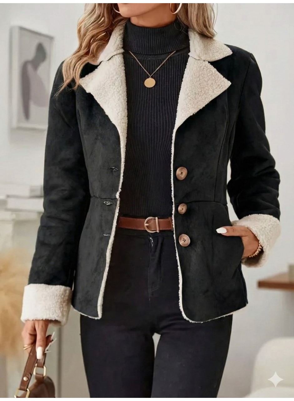 Kadın Uzun Kollu önden Düğmeli Cep Detaylı Kısa Süet Ceket
