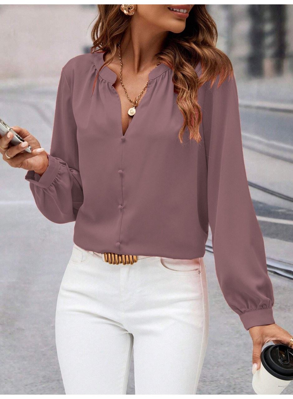 Kadın Uzun Kollu önden Düğmeli Hakim Yaka Ithal Krep Bluz