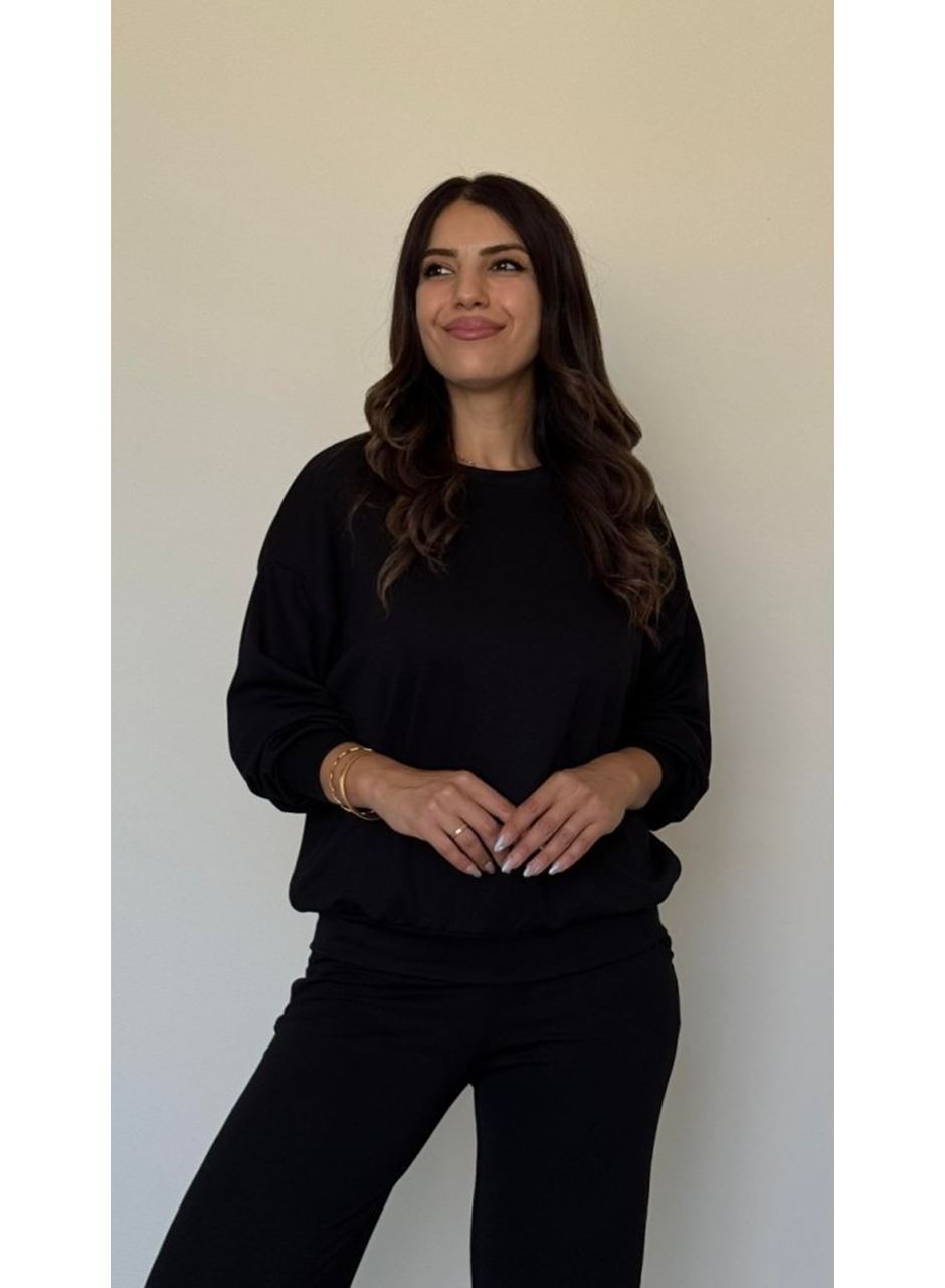 Kadın Uzun Kollu Bisiklet Yaka Viskon Iki Iplik Bluz Ve Pantolon Ikili Takım