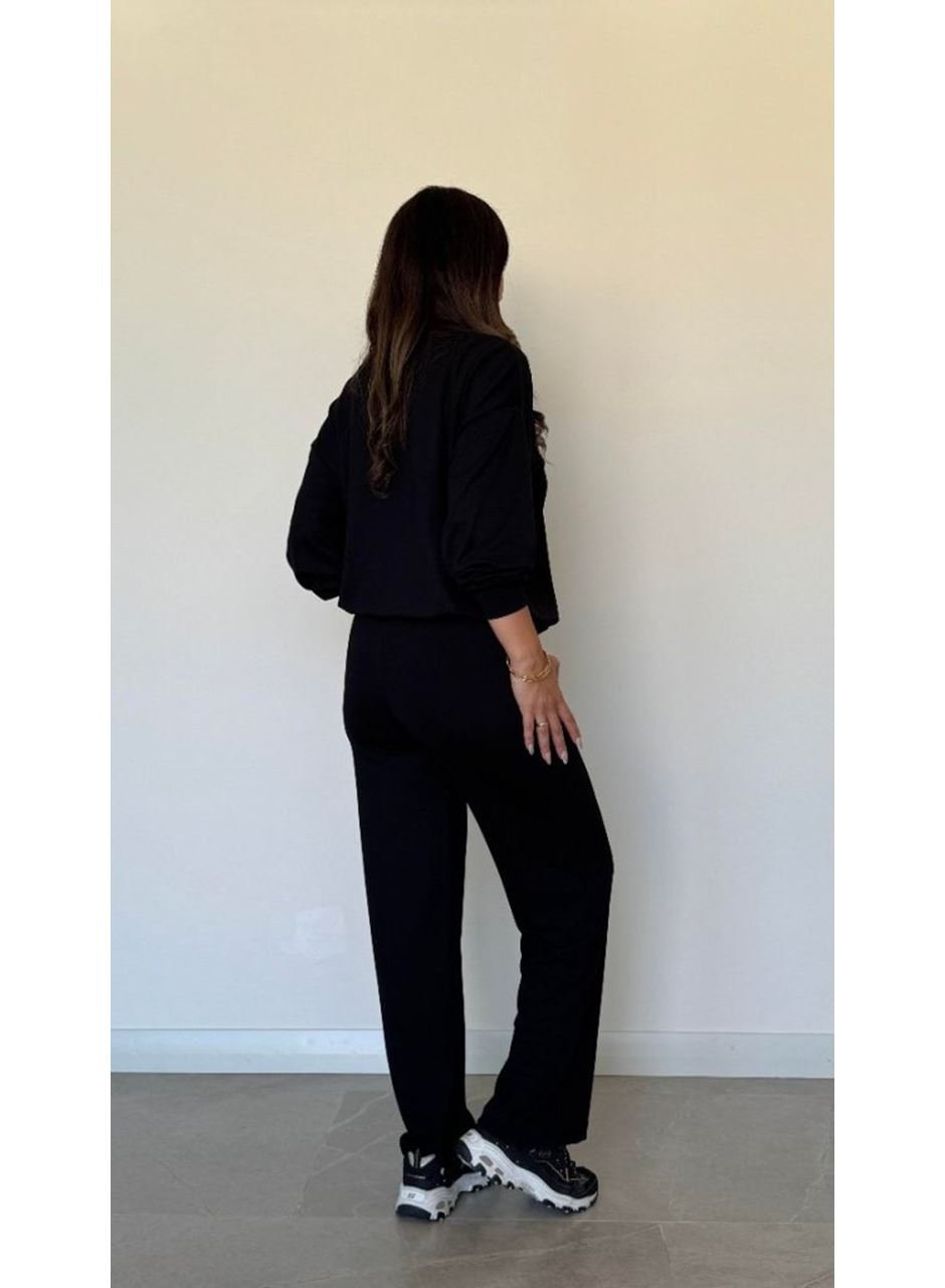 Kadın Uzun Kollu Bisiklet Yaka Viskon Iki Iplik Bluz Ve Pantolon Ikili Takım