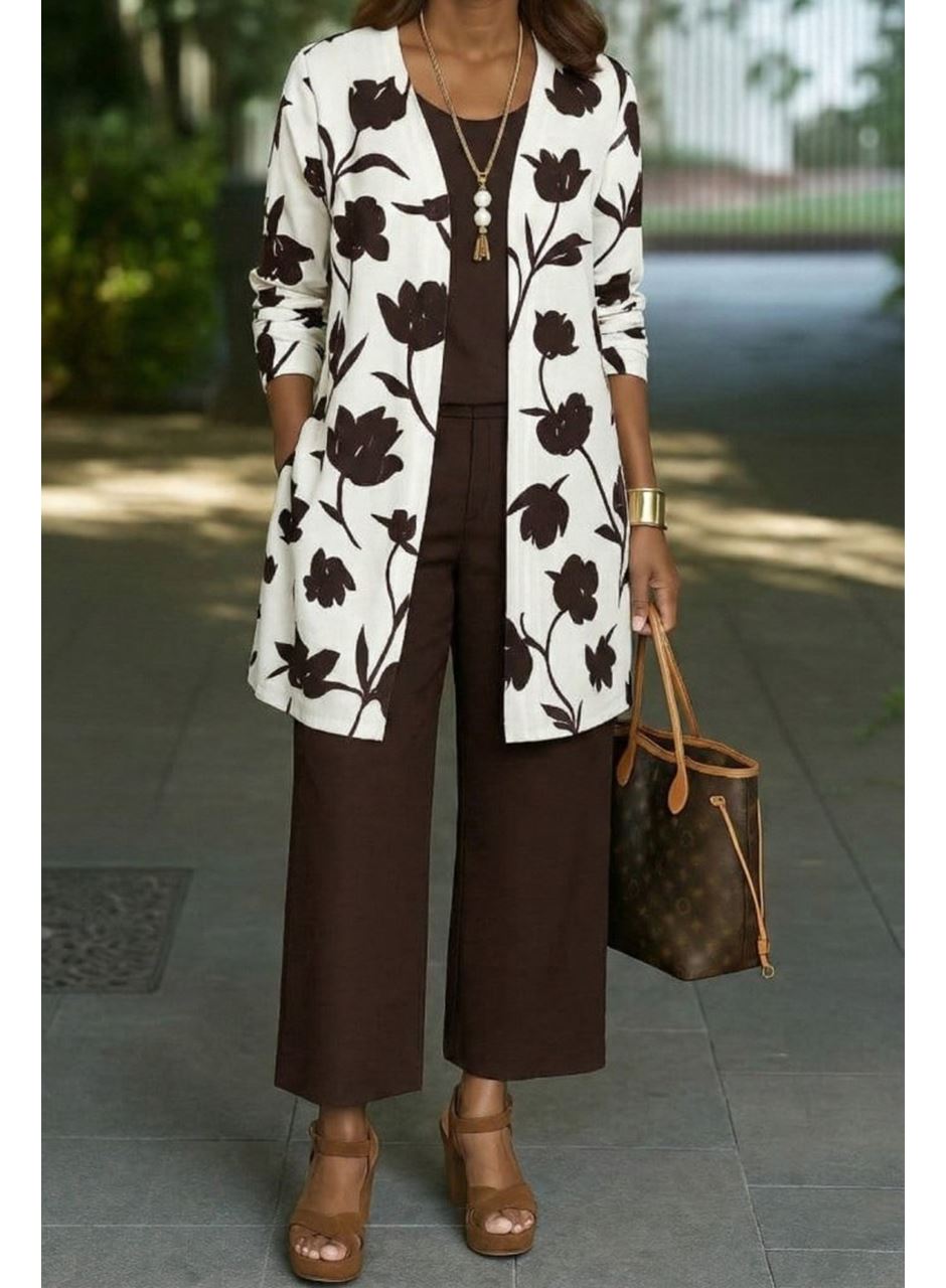 Kadın Uzun Kollu önü Açık Modal Ceket Kolsuz Viskon Iki Iplik Bluz Ve Pantolon üçlü Takım