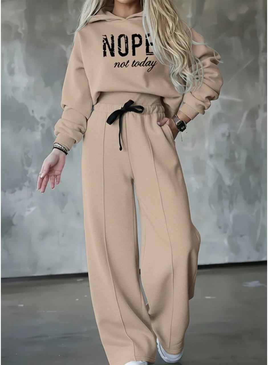 Kadın Uzun Kollu Nope Baskılı Beli Ribanalı Ikili Takım