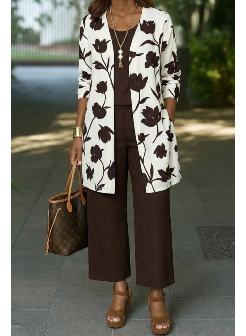 Kadın Uzun Kollu önü Açık Modal Ceket Kolsuz Viskon Iki Iplik Bluz Ve Pantolon üçlü Takım