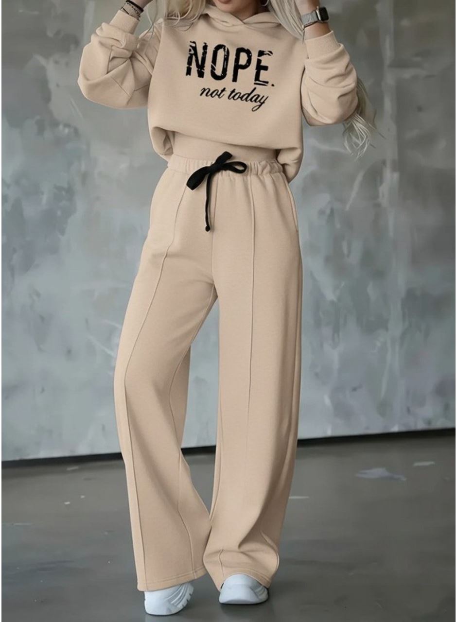 Kadın Uzun Kollu Nope Baskılı Beli Ribanalı Ikili Takım