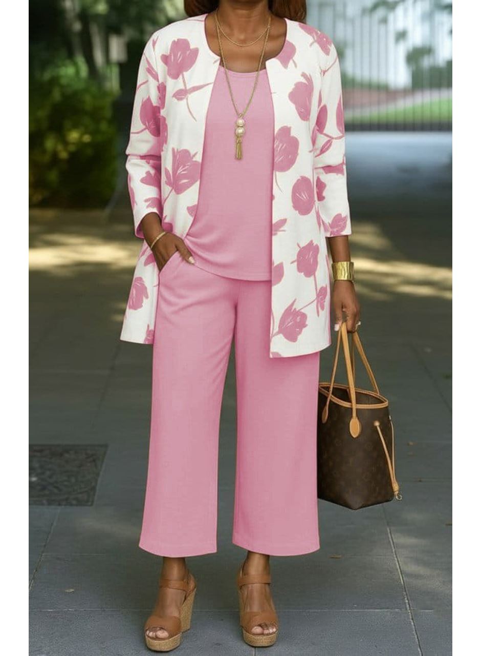 Kadın Uzun Kollu önü Açık Modal Ceket Kolsuz Viskon Iki Iplik Bluz Ve Pantolon üçlü Takım