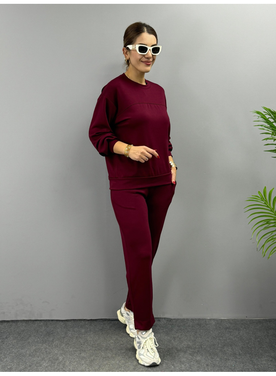 Kadın Uzun Kollu Bisiklet Yaka Viskon Iki Iplik Bluz Ve Pantolon Ikili Takım
