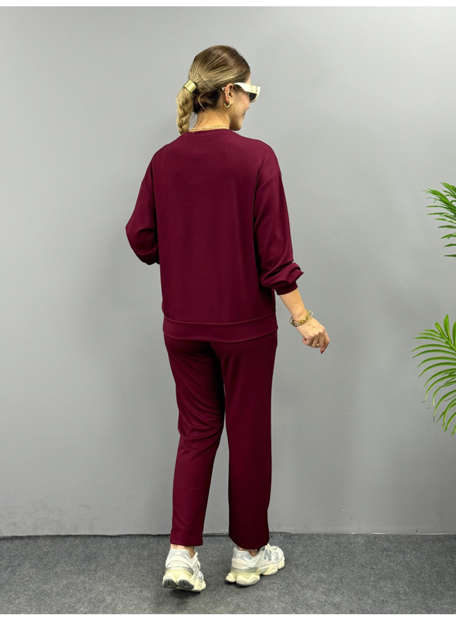 Kadın Uzun Kollu Bisiklet Yaka Viskon Iki Iplik Bluz Ve Pantolon Ikili Takım
