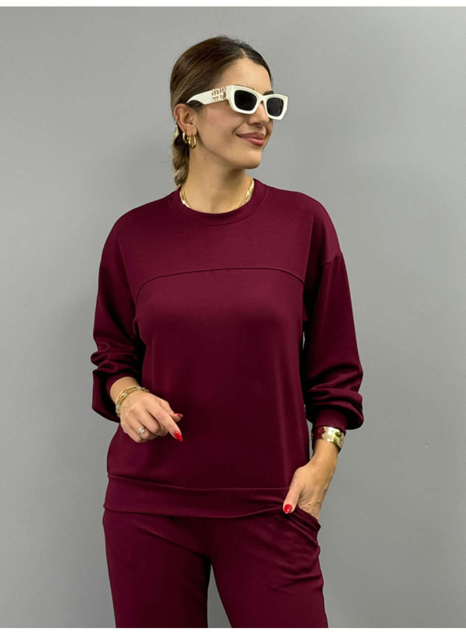 Kadın Uzun Kollu Bisiklet Yaka Viskon Iki Iplik Bluz Ve Pantolon Ikili Takım