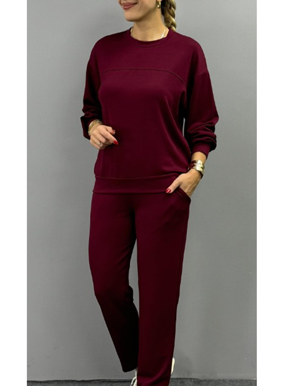 Kadın Uzun Kollu Bisiklet Yaka Viskon Iki Iplik Bluz Ve Pantolon Ikili Takım