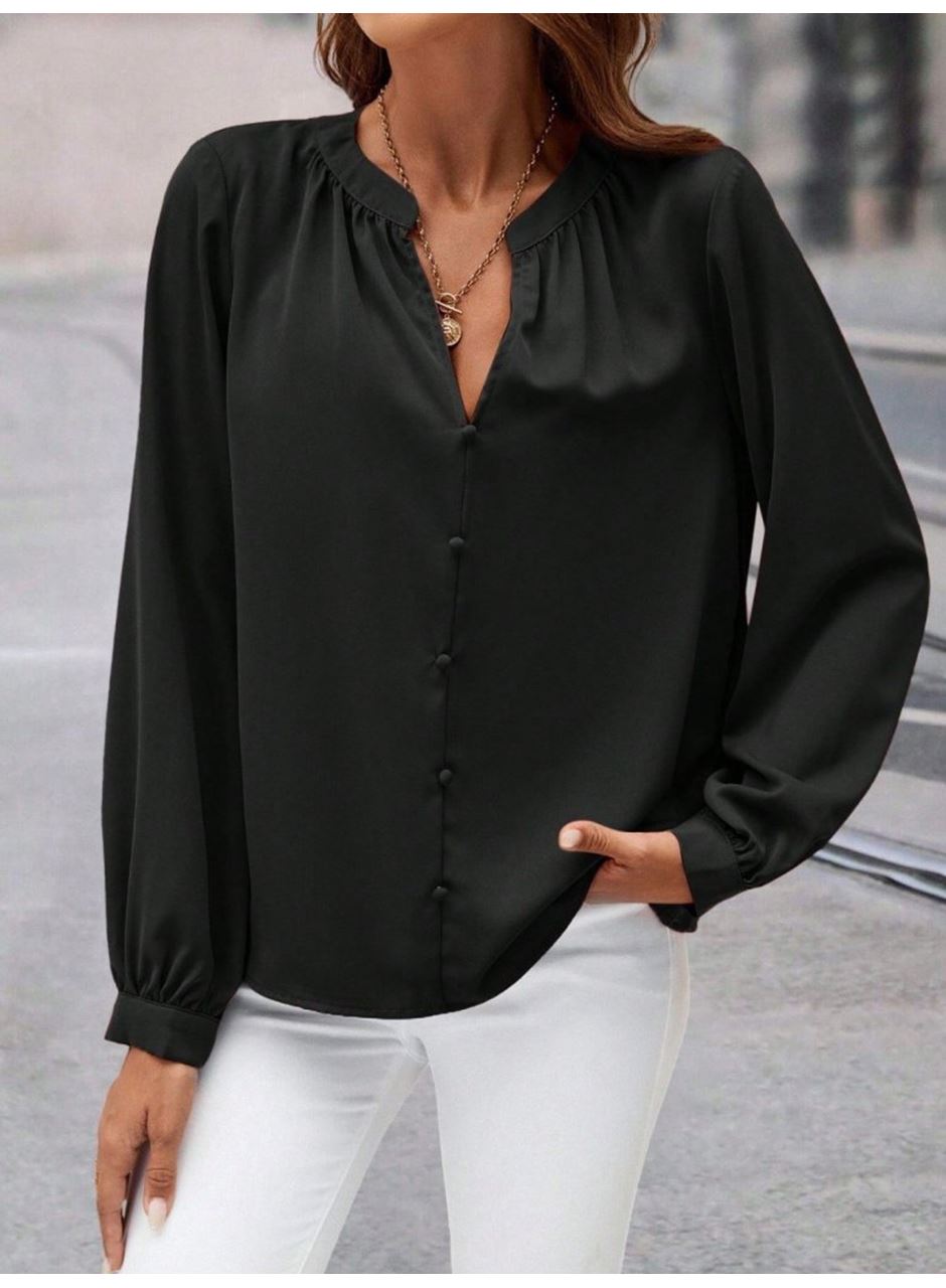 Kadın Uzun Kollu önden Düğmeli Hakim Yaka Ithal Krep Bluz
