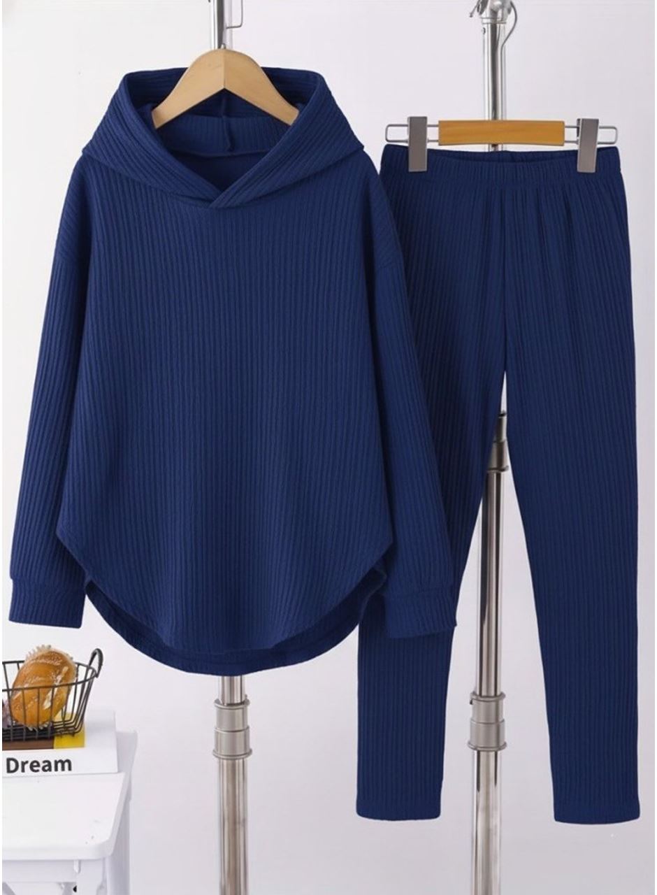 Kadın Uzun Kollu Kapşonlu Meloni Bluz Ve Pantolon Ikili Takım