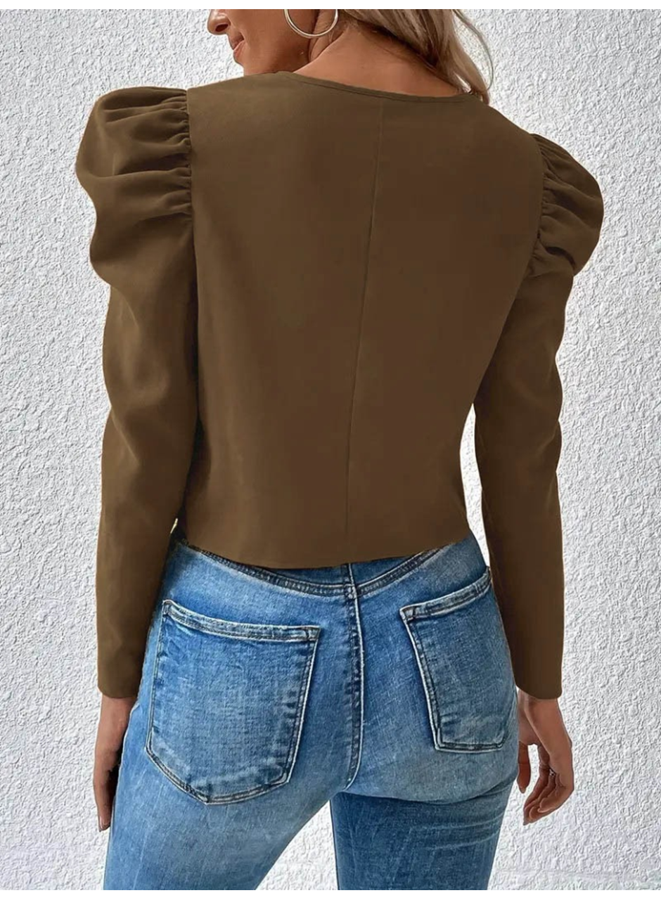 Kadın Uzun Kollu önden Fermuarlı Balon Kol Süet Ceket