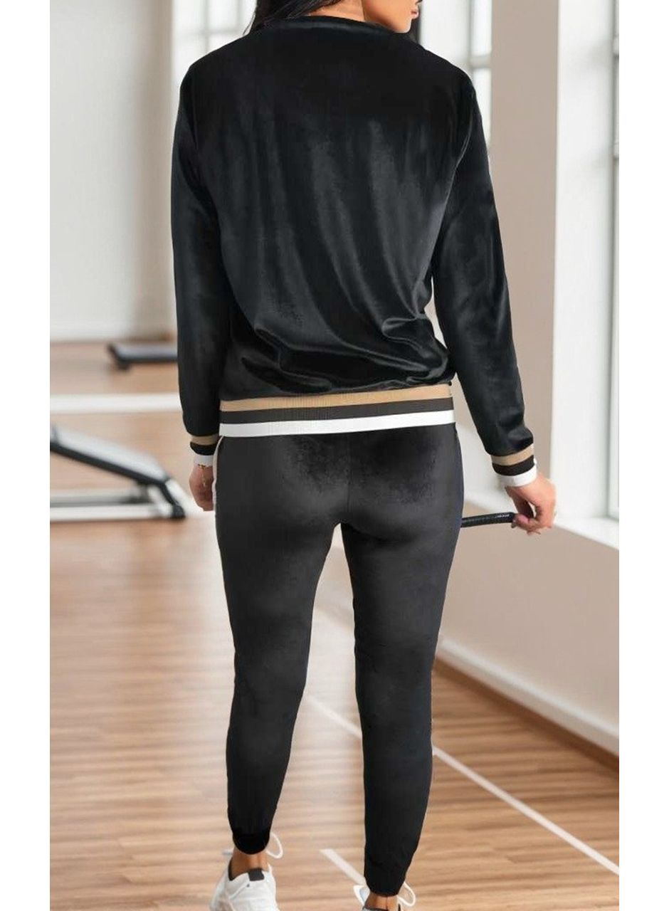 Kadın Uzun Kollu V Yaka Yakası Ve Kol Ağzı şerit Detay Kadife Takım