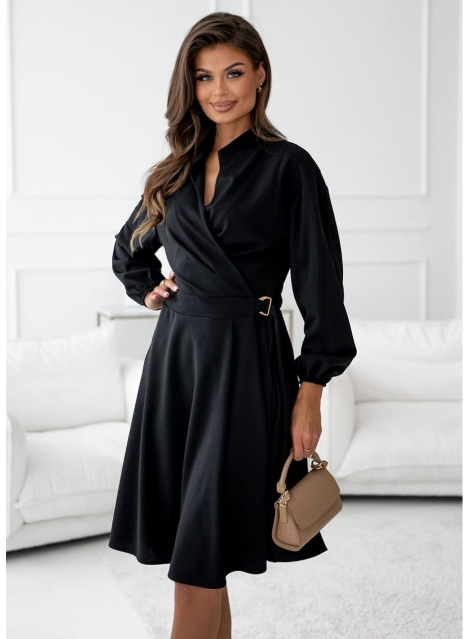 Kadın Uzun Kollu Hakim V Yakalı Yandan Toka Detaylı Ithal Mini Krep Elbise