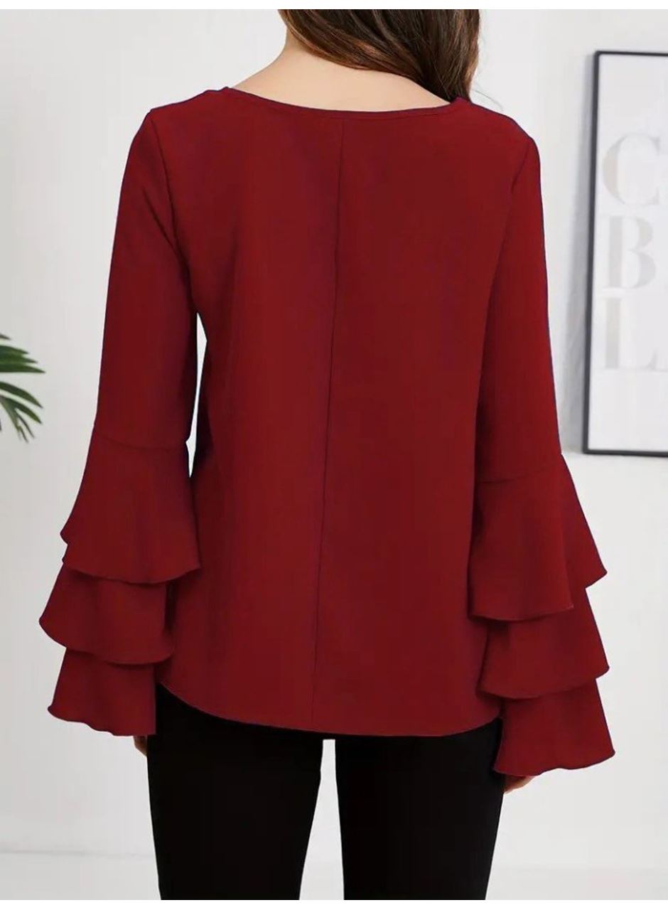 Kadın Uzun Kollu Bisiklet Yaka Kollar İspanyol Volanlı Sandy Bluz