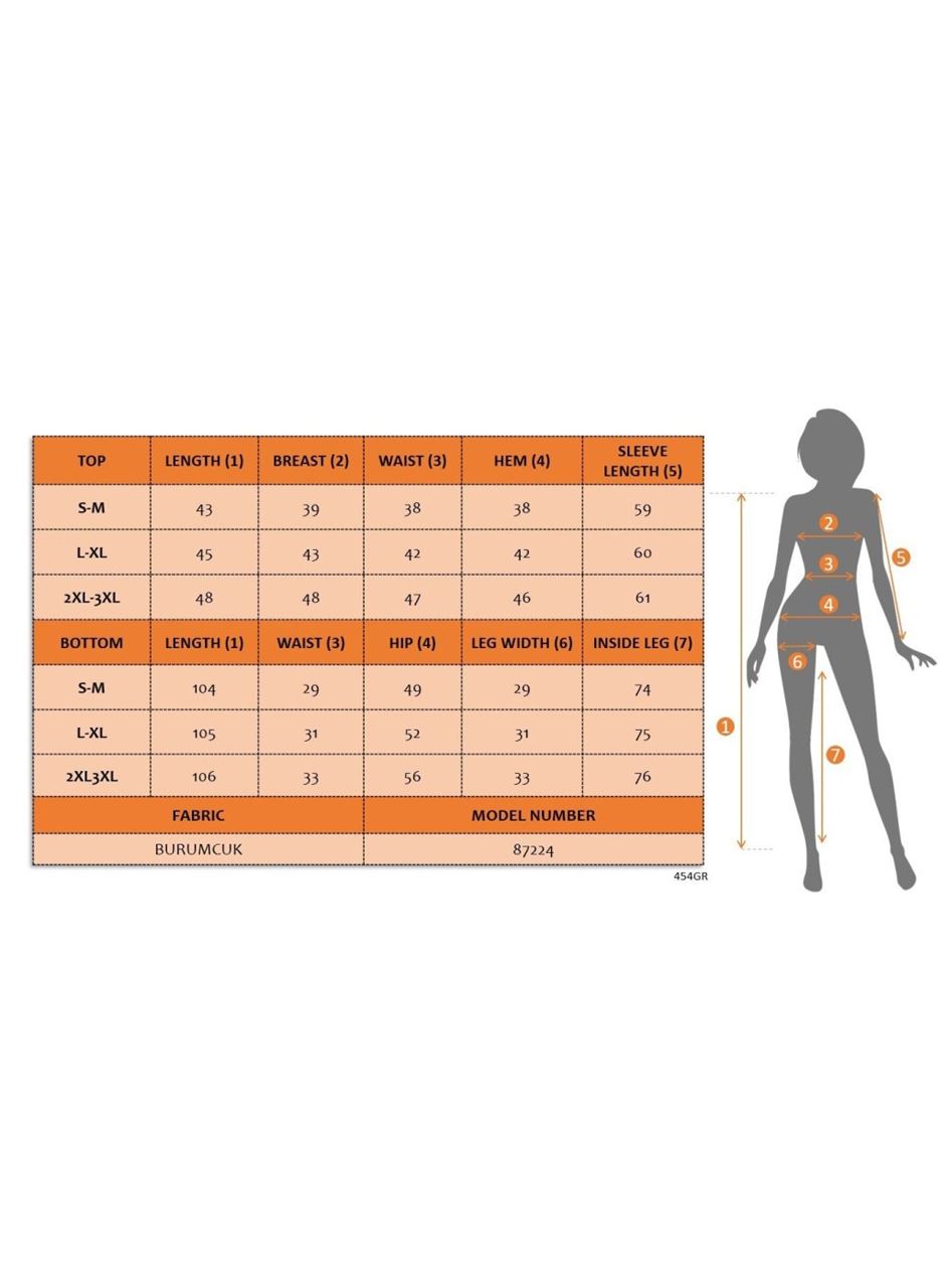 Kadın Uzun Kollu Bisiklet Yaka Desenli Burgu Bluz Ve Pijama Ikili Takım