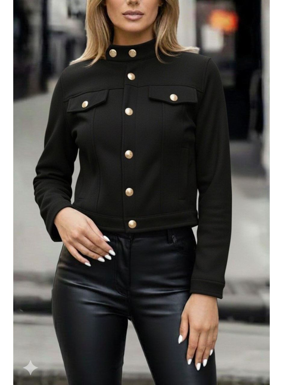 Kadın Uzun Kollu Yakadan Ve önden Düğmeli Süet Kısa Ceket