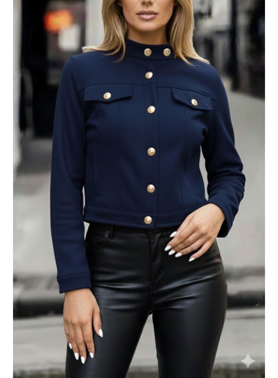 Kadın Uzun Kollu Yakadan Ve önden Düğmeli Süet Kısa Ceket