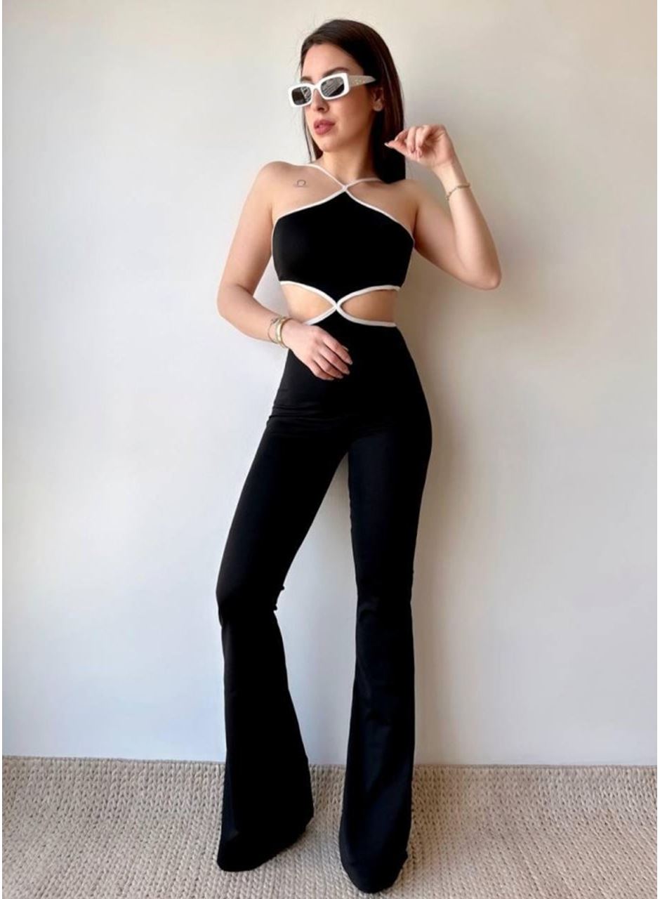 Kadın Halter Yaka Bel Dokolteli Tulum