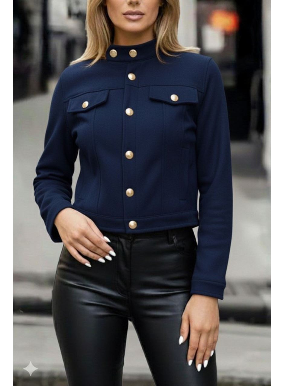 Kadın Uzun Kollu Yakadan Ve önden Düğmeli Süet Kısa Ceket