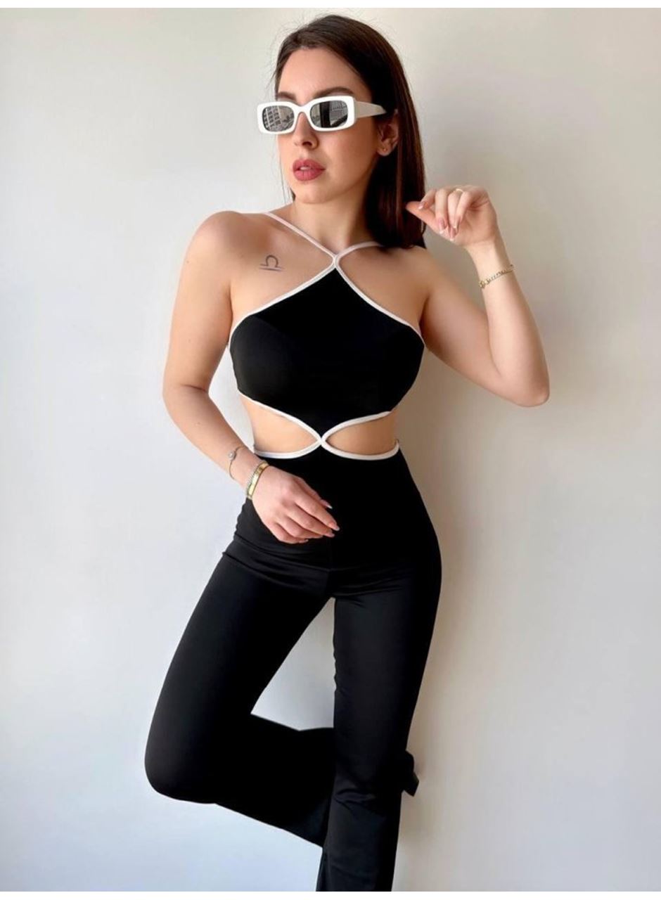 Kadın Halter Yaka Bel Dokolteli Tulum