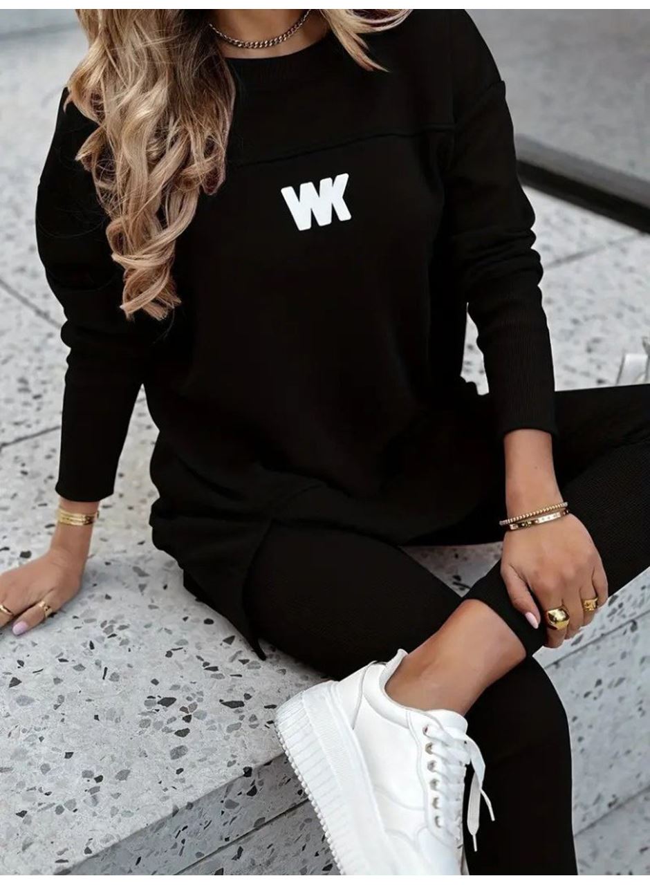 Kadın Uzun Kollu Bisiklet Yaka Nervurlu Viskon Iki Iplik Ve Tayt Pantolon Ikili Takım