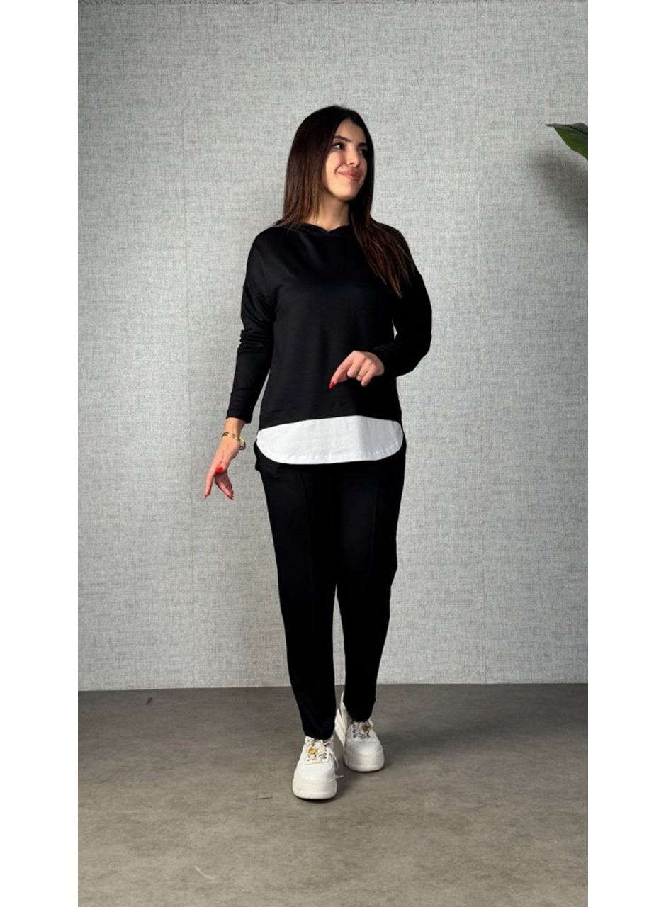 Kadın Uzun Kollu Kapşonlu Bağcıklı Viskon Iki Iplik Bluz Ve Pantolon Ikili Takım