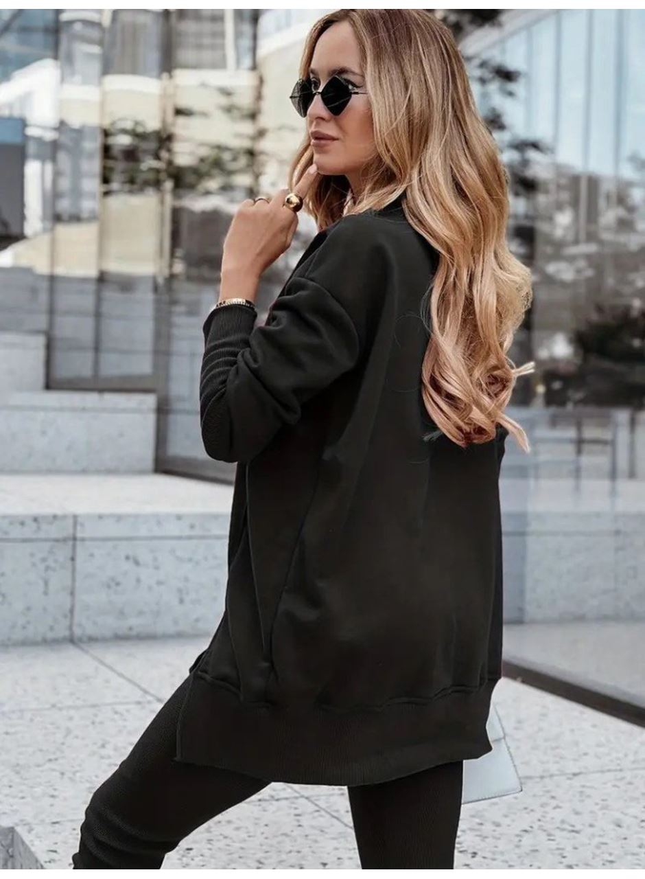 Kadın Uzun Kollu Bisiklet Yaka Nervurlu Viskon Iki Iplik Ve Tayt Pantolon Ikili Takım