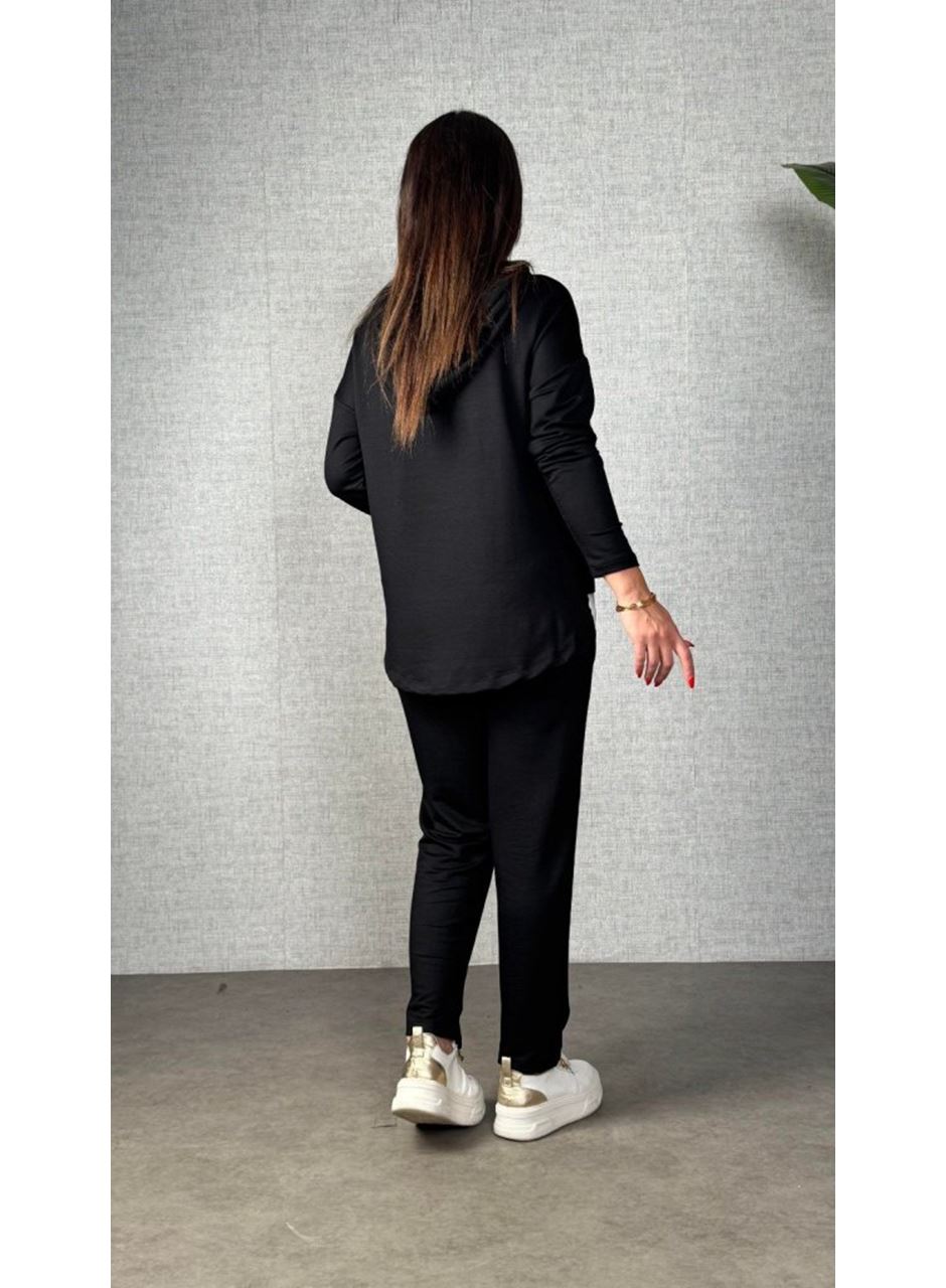 Kadın Uzun Kollu Kapşonlu Bağcıklı Viskon Iki Iplik Bluz Ve Pantolon Ikili Takım